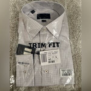David Donahue Trim Fit Dress Shirt - White and Blue